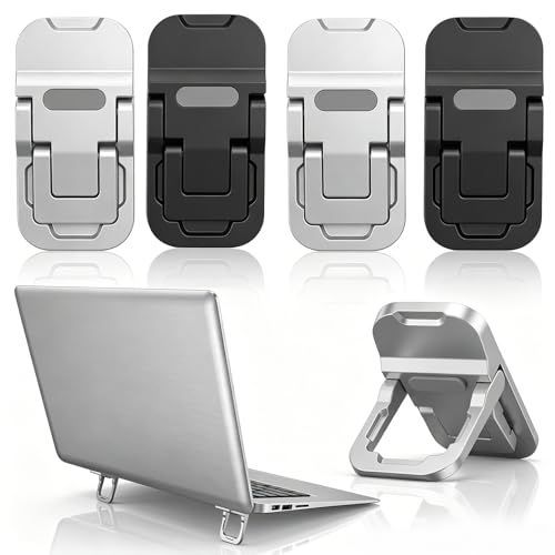 4 Pcs Portable Keyboard Riser Set Mini Adjustable Keyboard Stand Ultra-Thin Key Board Lift with 2 Angle Settings Ergonomic Keyboards Riser Desk for Laptops, Silver & Black
