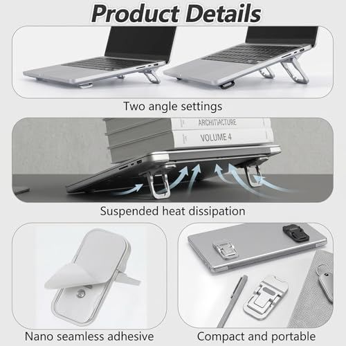 4 Pcs Portable Keyboard Riser Set Mini Adjustable Keyboard Stand Ultra-Thin Key Board Lift with 2 Angle Settings Ergonomic Keyboards Riser Desk for Laptops, Silver & Black