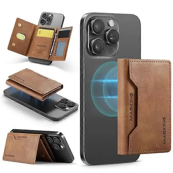 MAGKING K2 Stand Magnetic Card Holder Compatible with MagSafe RFID Mobile Wallet - Brown