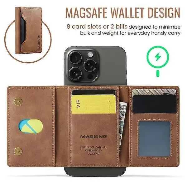 MAGKING K2 Stand Magnetic Card Holder Compatible with MagSafe RFID Mobile Wallet - Brown
