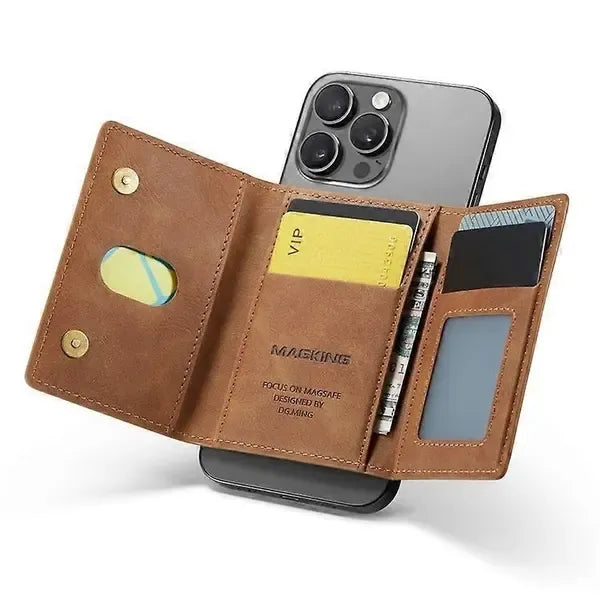 MAGKING K2 Stand Magnetic Card Holder Compatible with MagSafe RFID Mobile Wallet - Brown
