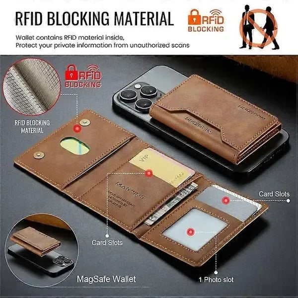 MAGKING K2 Stand Magnetic Card Holder Compatible with MagSafe RFID Mobile Wallet - Brown