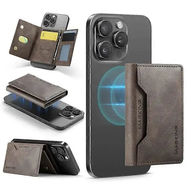 MAGKING K2 Stand Magnetic Card Holder Compatible with MagSafe RFID Mobile Wallet - Coffee-colored