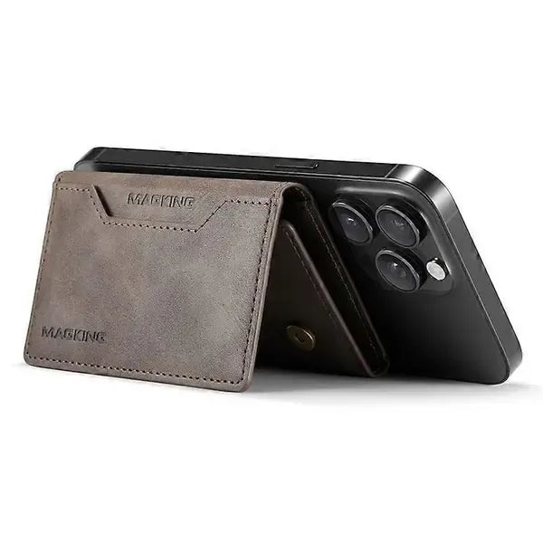 MAGKING K2 Stand Magnetic Card Holder Compatible with MagSafe RFID Mobile Wallet - Coffee-colored