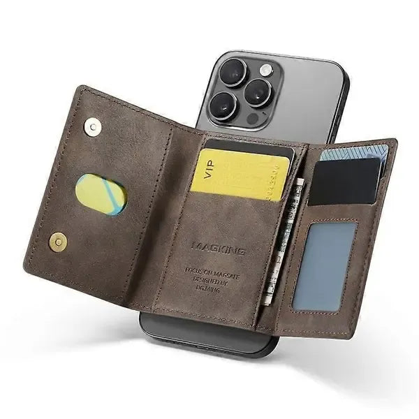 MAGKING K2 Stand Magnetic Card Holder Compatible with MagSafe RFID Mobile Wallet - Coffee-colored