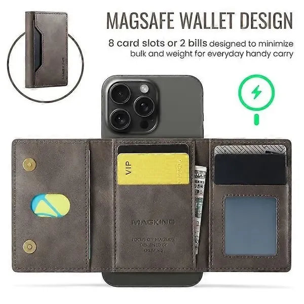 MAGKING K2 Stand Magnetic Card Holder Compatible with MagSafe RFID Mobile Wallet - Coffee-colored