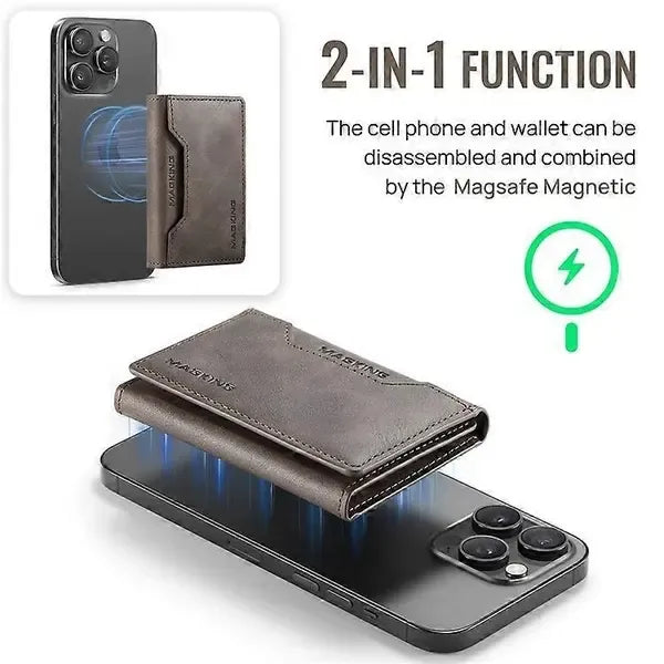 MAGKING K2 Stand Magnetic Card Holder Compatible with MagSafe RFID Mobile Wallet - Coffee-colored