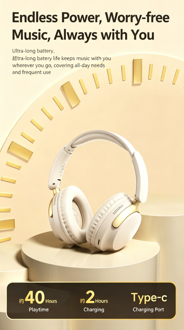 Wireless Over-Ear Headphones - Foldable Bluetooth Headset with TF Card Slot - Hi-Fi Stereo Music Gaming Headphone with Mic - Off White