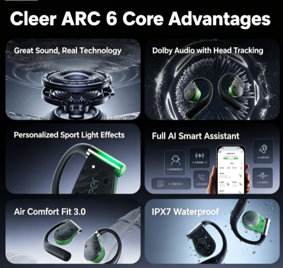ARC 6 Sport Edition Open‑Ear Bluetooth Earbuds, IPX7 Waterproof Sports Headphones,orange