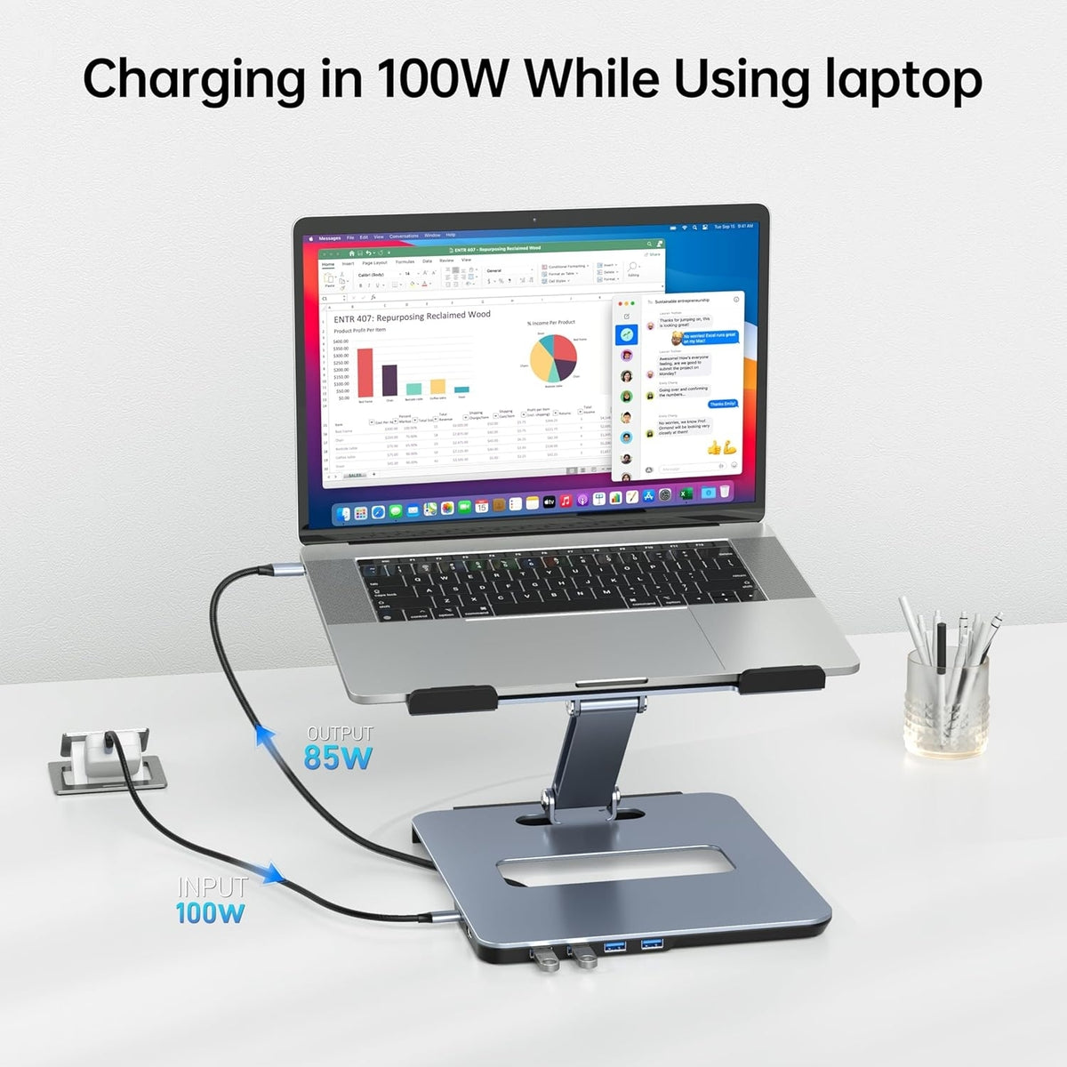 BENFEI 380GY Laptop Stand with USB C 6 in1 4K@60Hz HDMI, 4 x USB3.0, 100W PD Docking Station